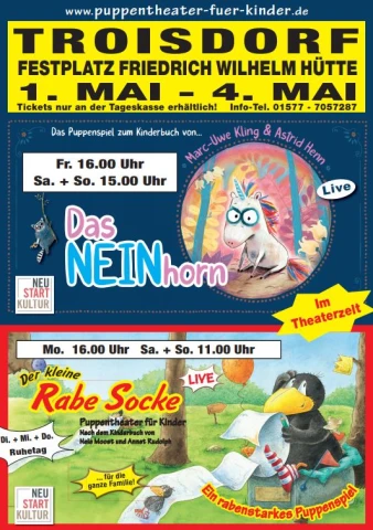 Barber‘s Puppentheater für Kinder gastiert vom 1. - 4.5.2026 in Troisdorf 46b8i
