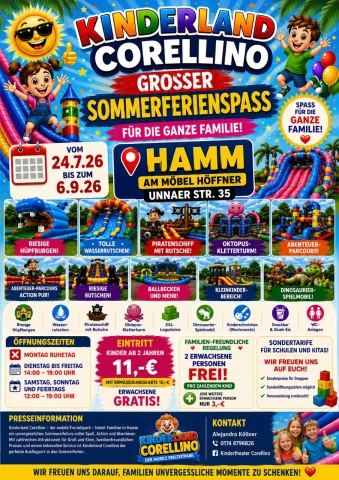Kinderland Corellino steht vom 24.7. - 6.9.2026 in Hamm