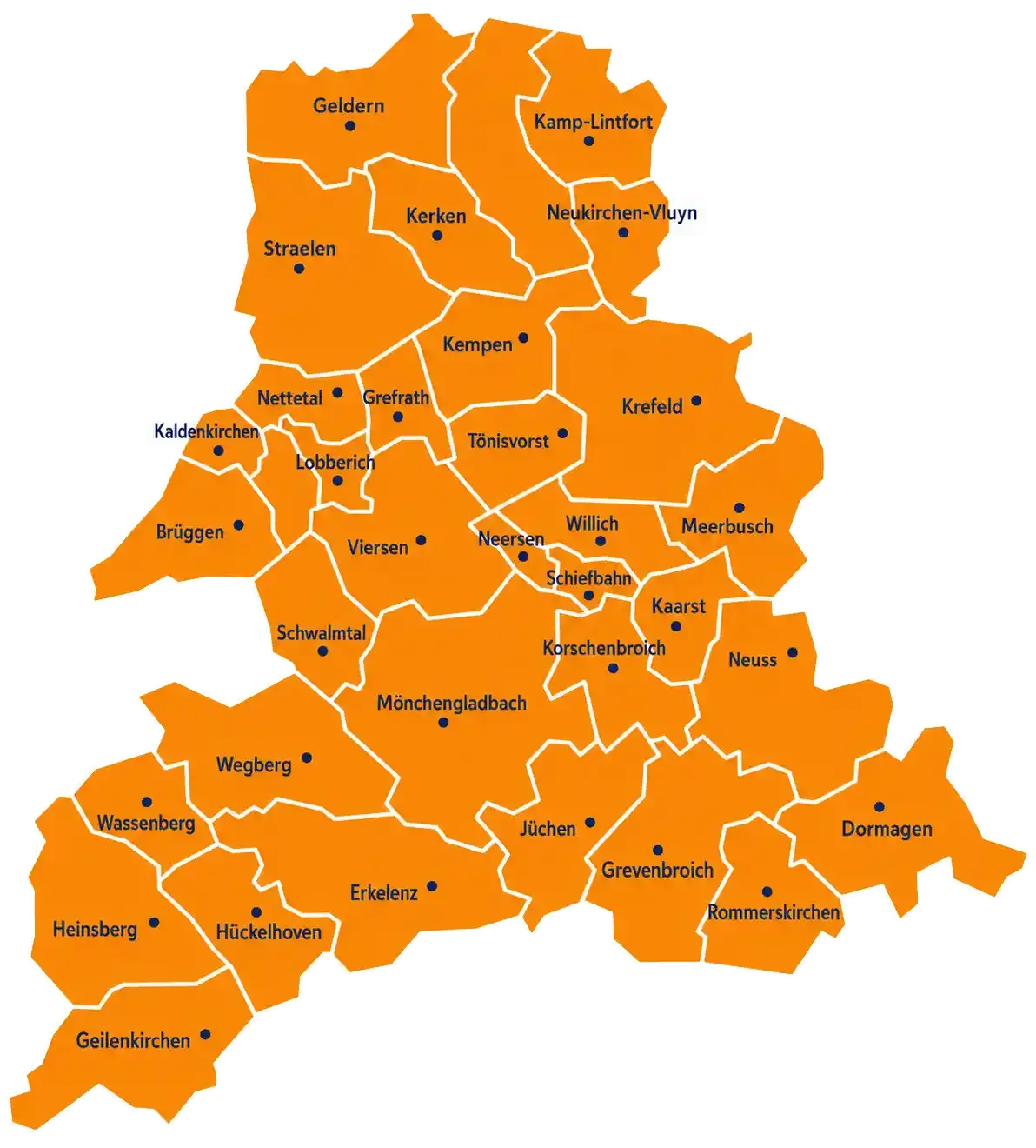 Freigestellte Karte des KulturDisplay Vertriebsgebiets am Niederrhein