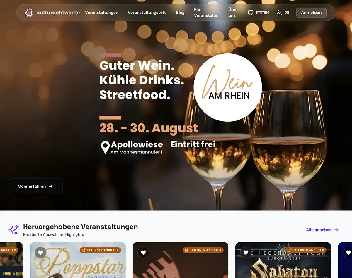 Homepage Spotlight Beispiel auf Desktop