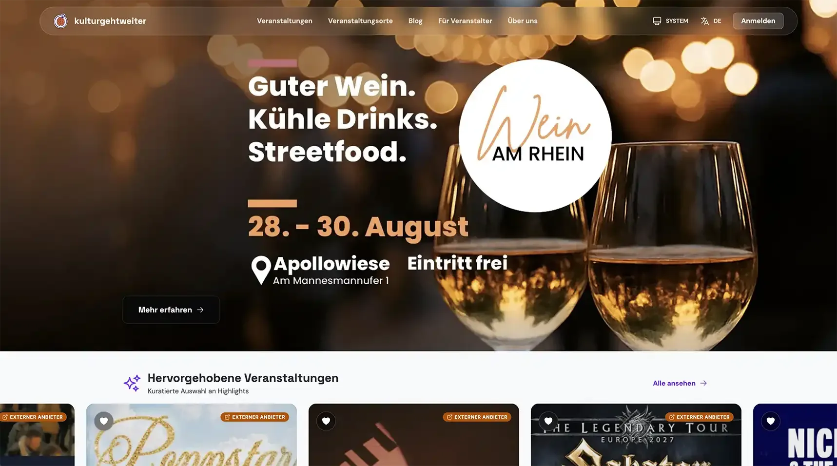 Homepage Spotlight Beispiel auf Desktop breit