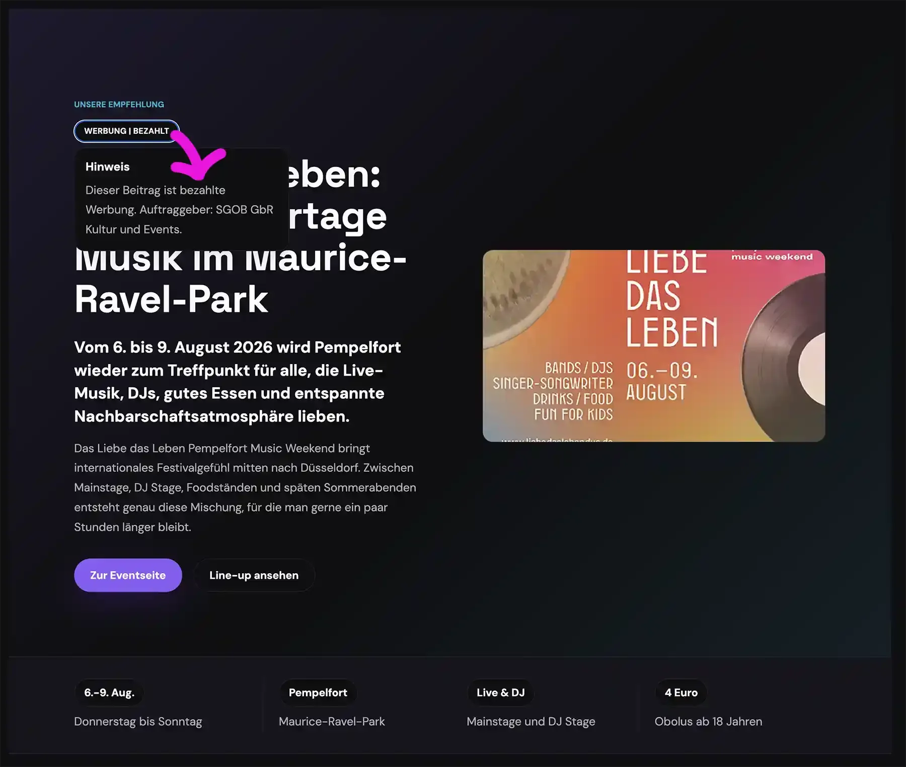 Screenshot eines als Werbung gekennzeichneten Sponsored-Blogbeitrags auf kulturgehtweiter