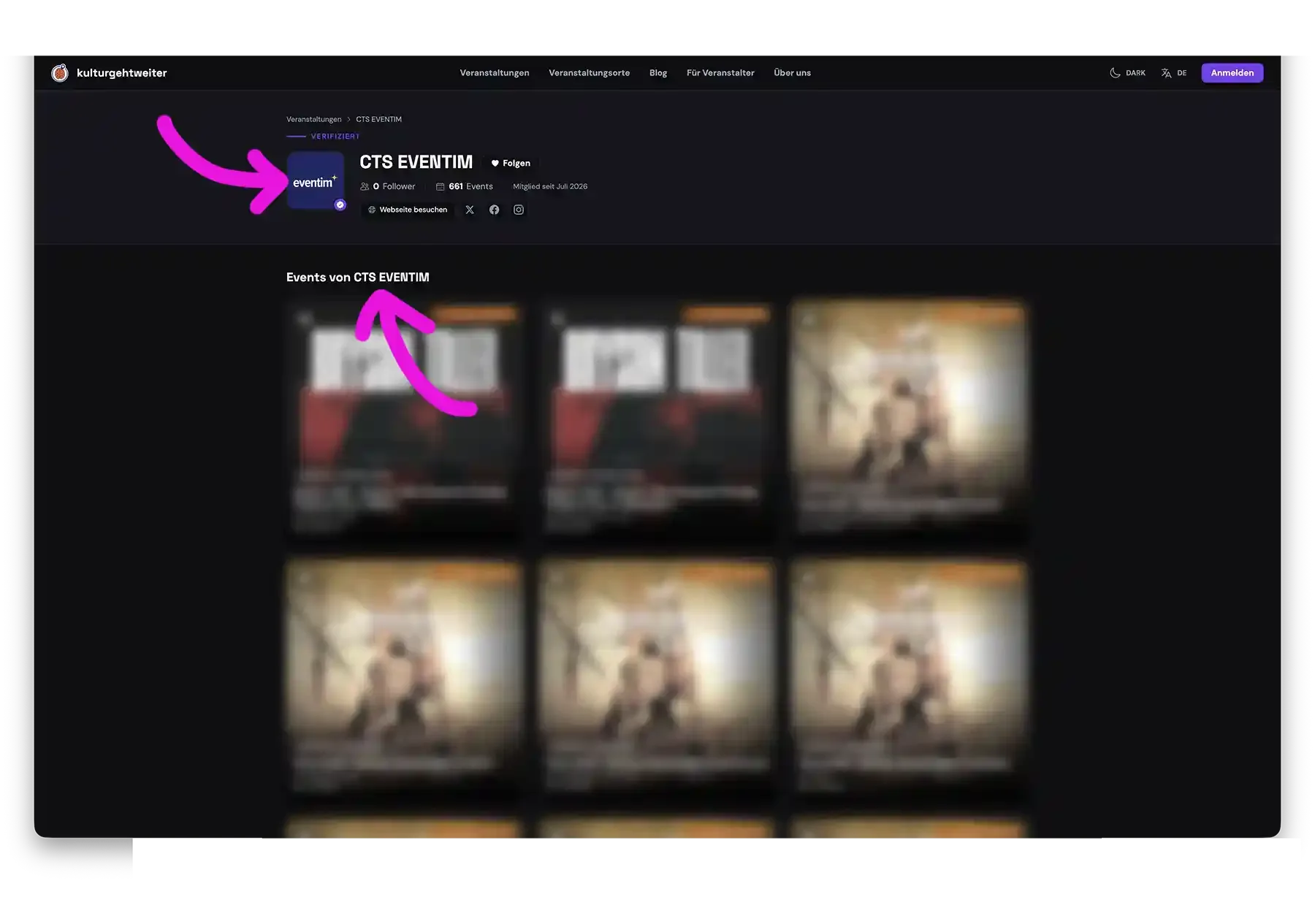 Screenshot einer Eventim-Veranstaltungsuebersicht auf kulturgehtweiter