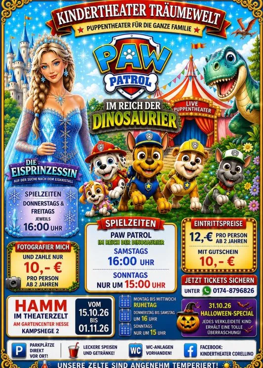 Kindertheater Träumewelt gastiert vom 15.10. - 1.11.2026 in Hamm